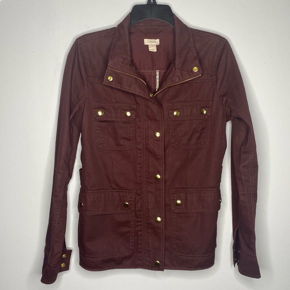 Jcrew downtown field jacket moto bomber coat burgundy red gold buttons pocket - Picture 5 of 13